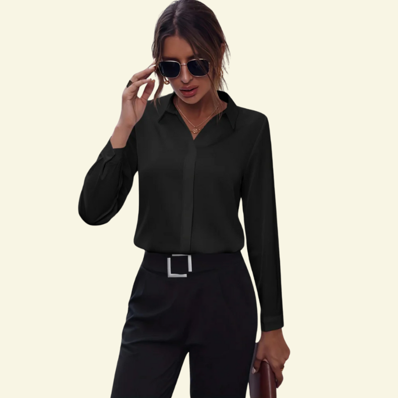 Damen Langarm Bluse mit Kragen und verdeckter Knopfleiste