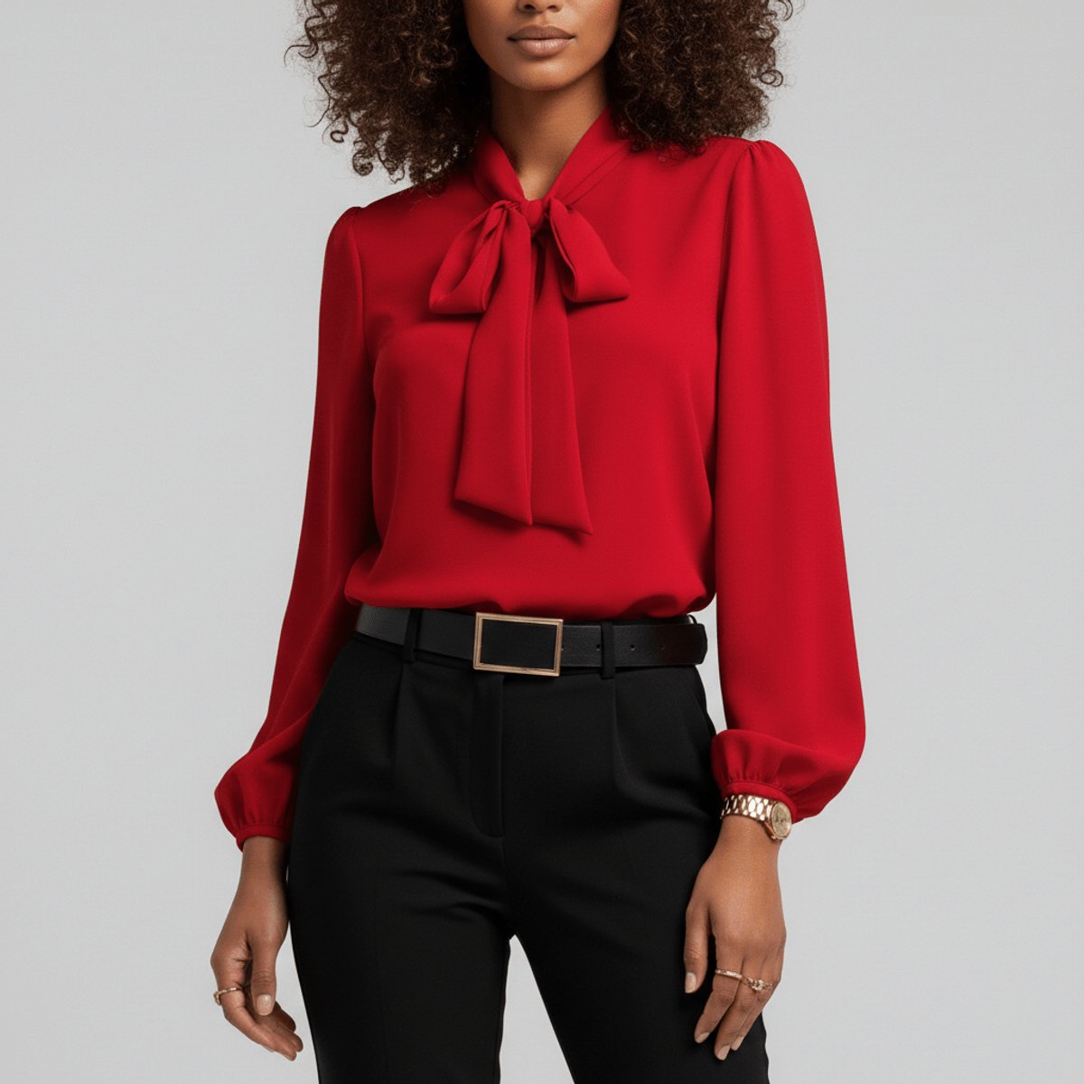 Emilia | Damen Langarm-Bluse mit Schleifenkragen und weitem Schnitt