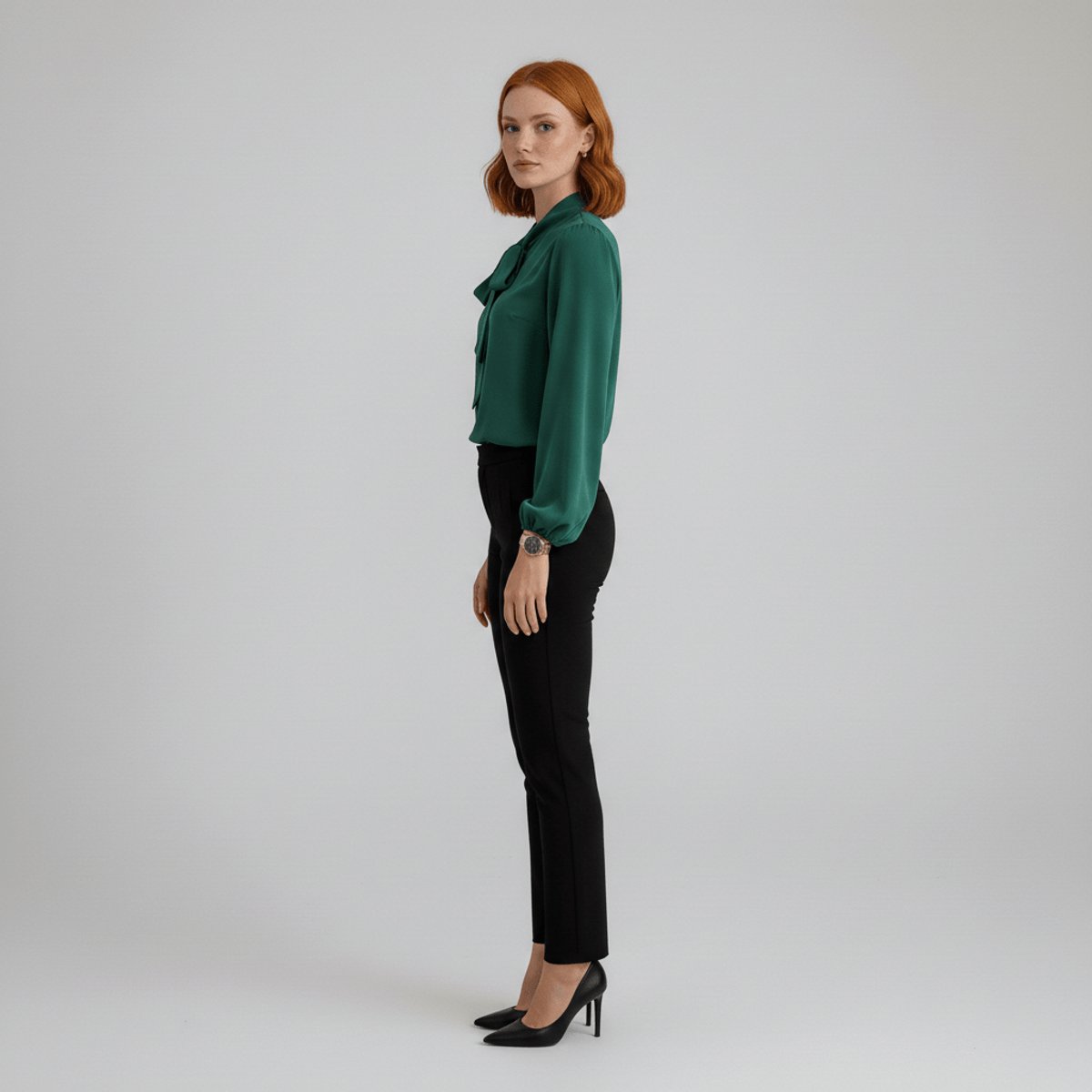 Emilia | Damen Langarm-Bluse mit Schleifenkragen und weitem Schnitt