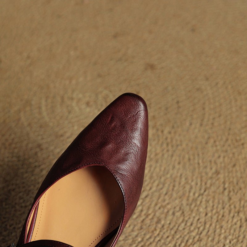 Marie | Damen Leder Mules Spitz Mary Jane Riemchen