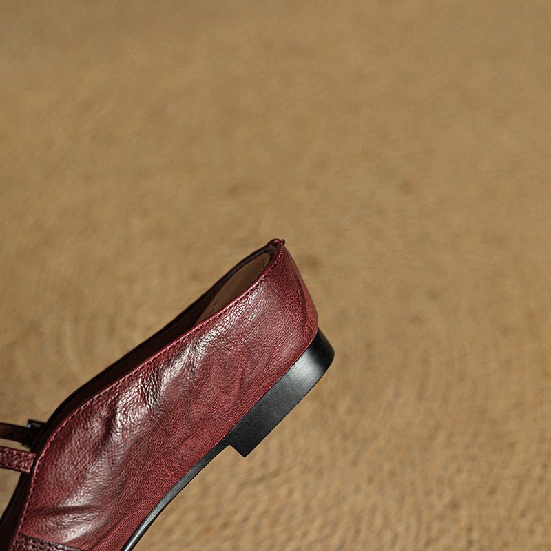 Marie | Damen Leder Mules Spitz Mary Jane Riemchen