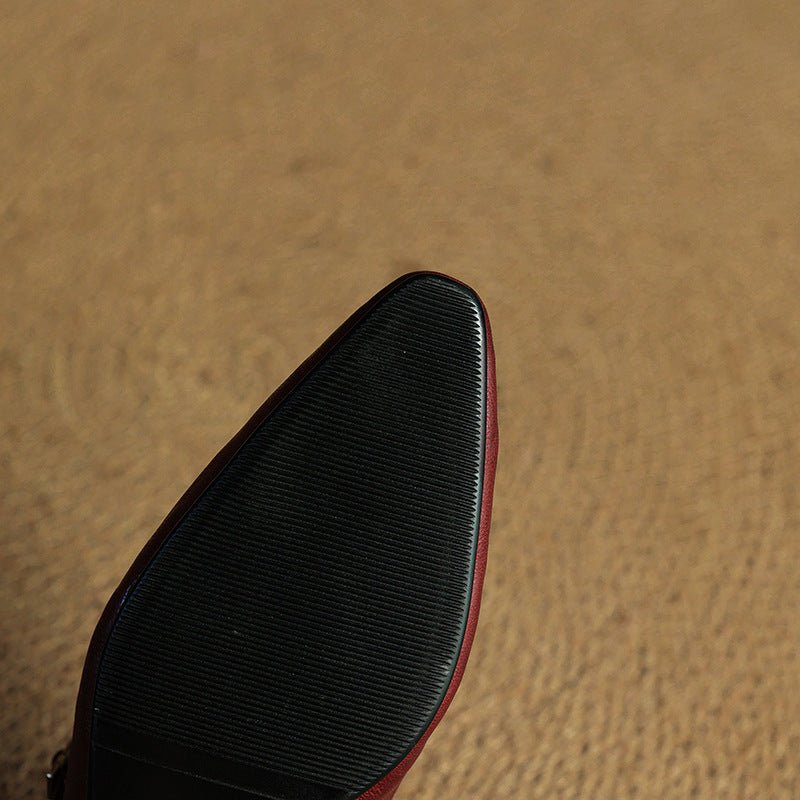 Marie | Damen Leder Mules Spitz Mary Jane Riemchen