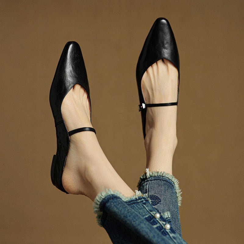 Marie | Damen Leder Mules Spitz Mary Jane Riemchen