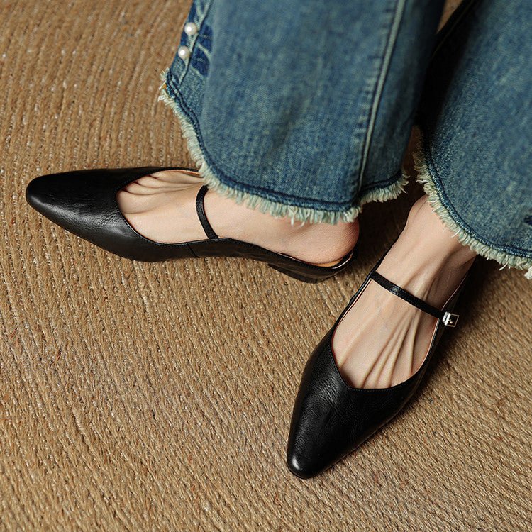 Marie | Damen Leder Mules Spitz Mary Jane Riemchen
