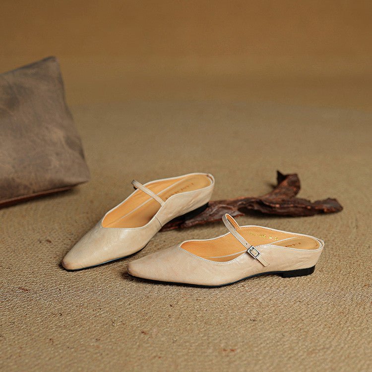 Marie | Damen Leder Mules Spitz Mary Jane Riemchen