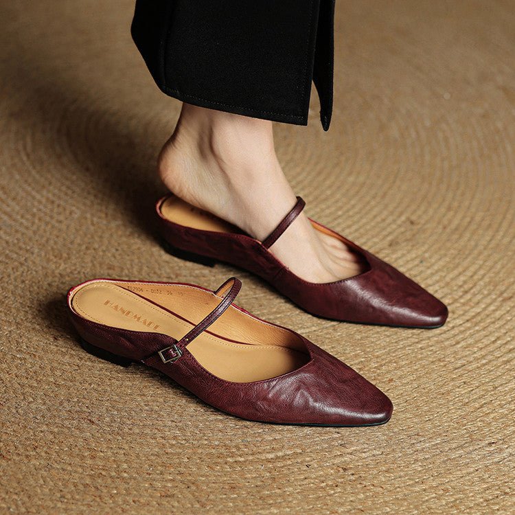 Marie | Damen Leder Mules Spitz Mary Jane Riemchen