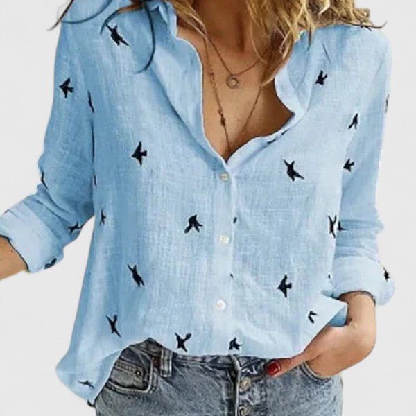 Frieda | Damen Leinen Bluse Knopfleiste Lapel Kragen Entspannt