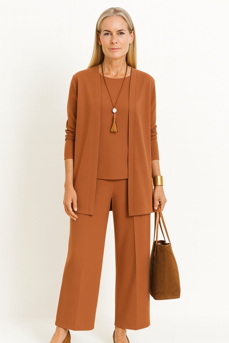 Amelie | Damen Longline-Cardigan 3-teiliges Set Culotte Hosenanzug Elegant