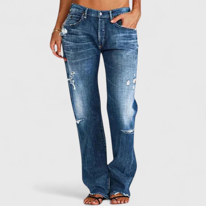 Marie | Damen Low Rise Destroyed Straight Leg Jeans