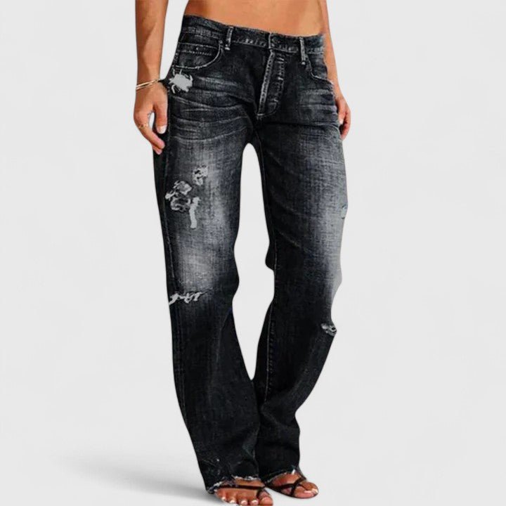 Marie | Damen Low Rise Destroyed Straight Leg Jeans