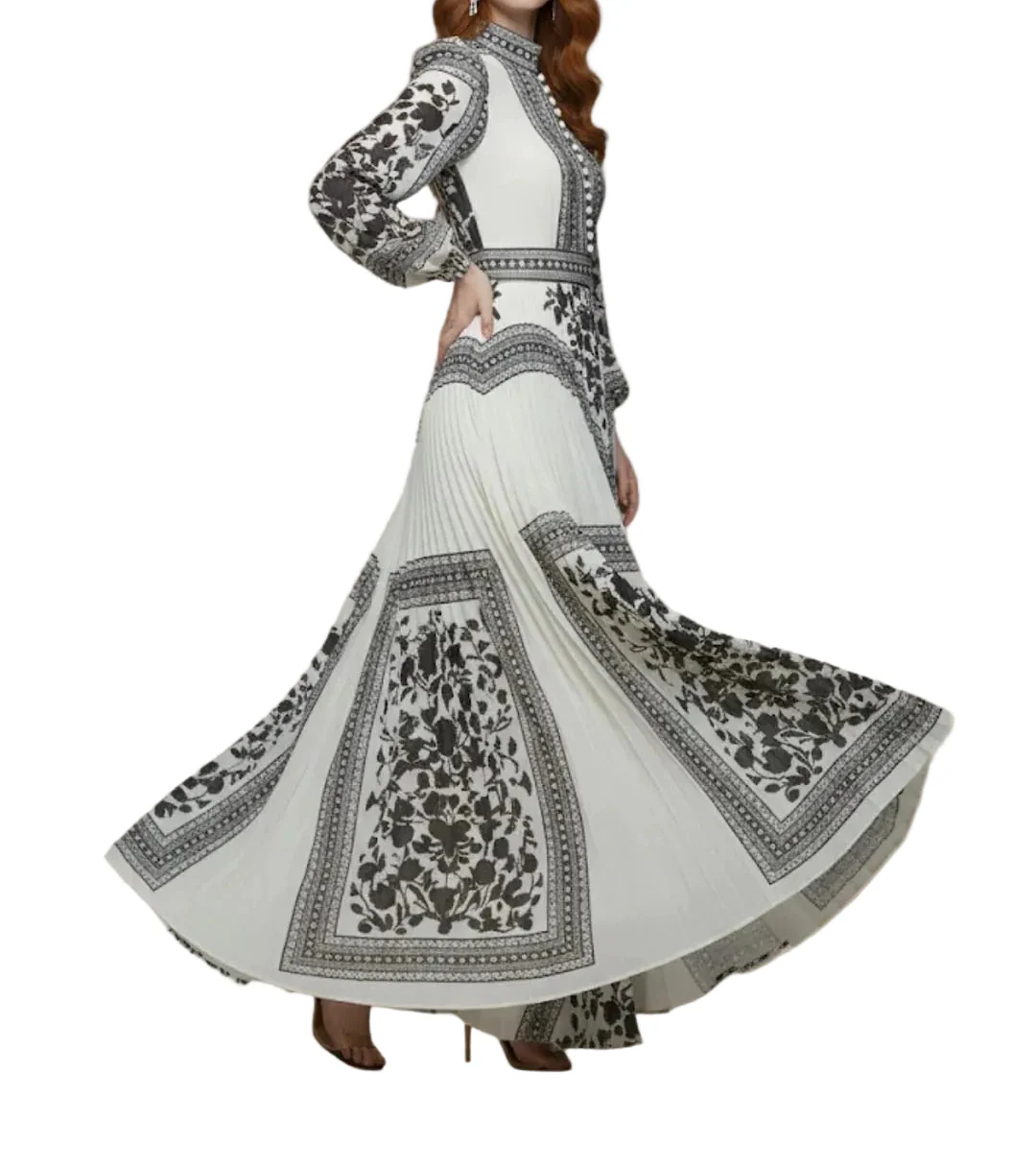 Damen Maxikleid mit Druckmuster und Plisseerock