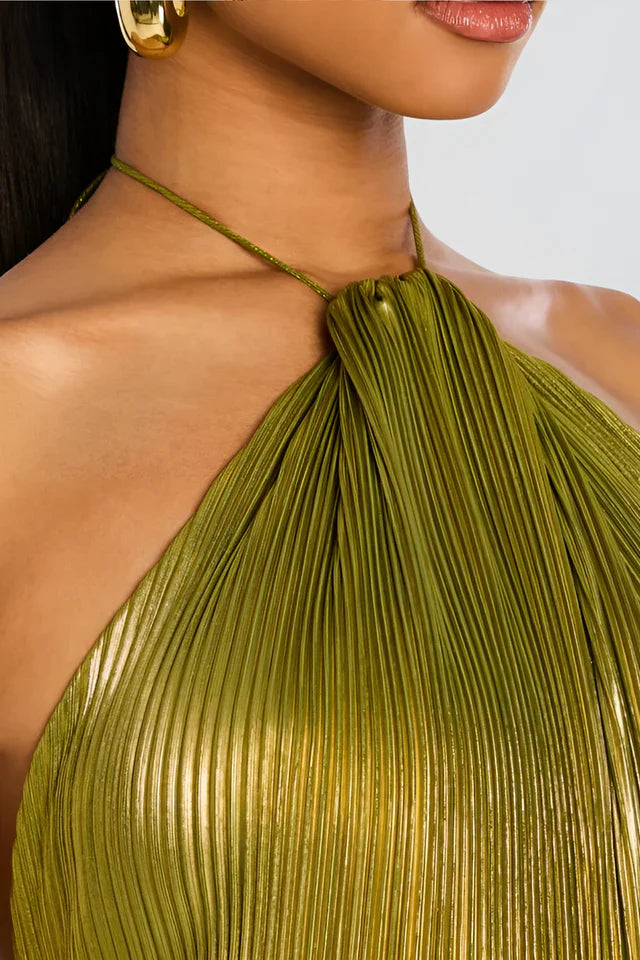 Damen Maxikleid mit Neckholder, Faltenrock und Schlitz