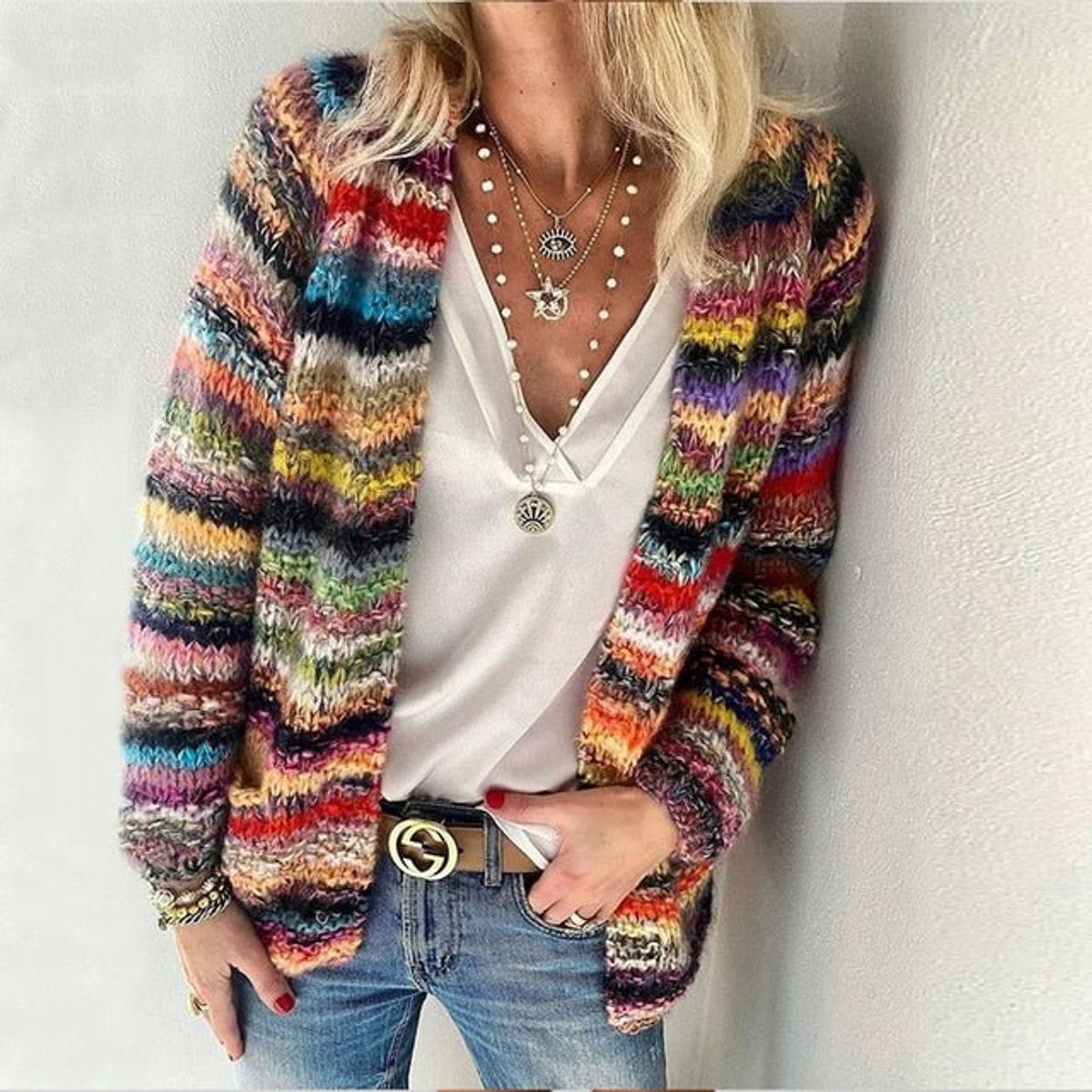 Marie | Damen Mehrfarbige Strick-Cardigan