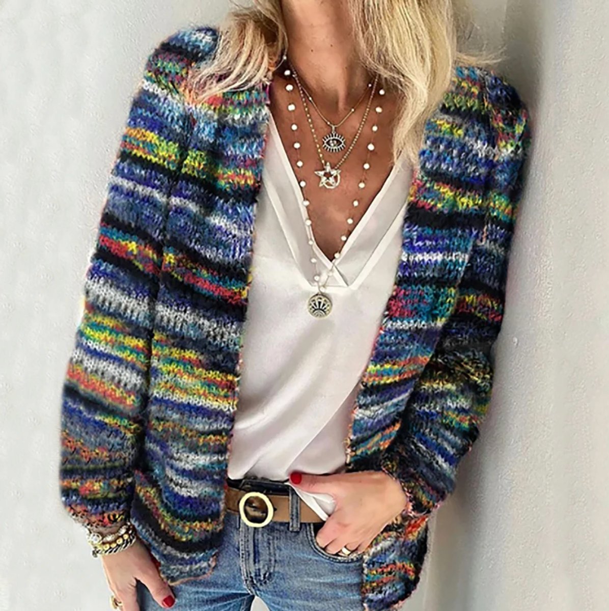 Marie | Damen Mehrfarbige Strick-Cardigan