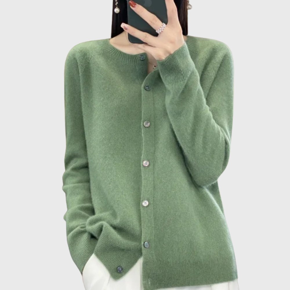 Charlotte | Damen Merino Cardigan Knopfleiste Rundhals