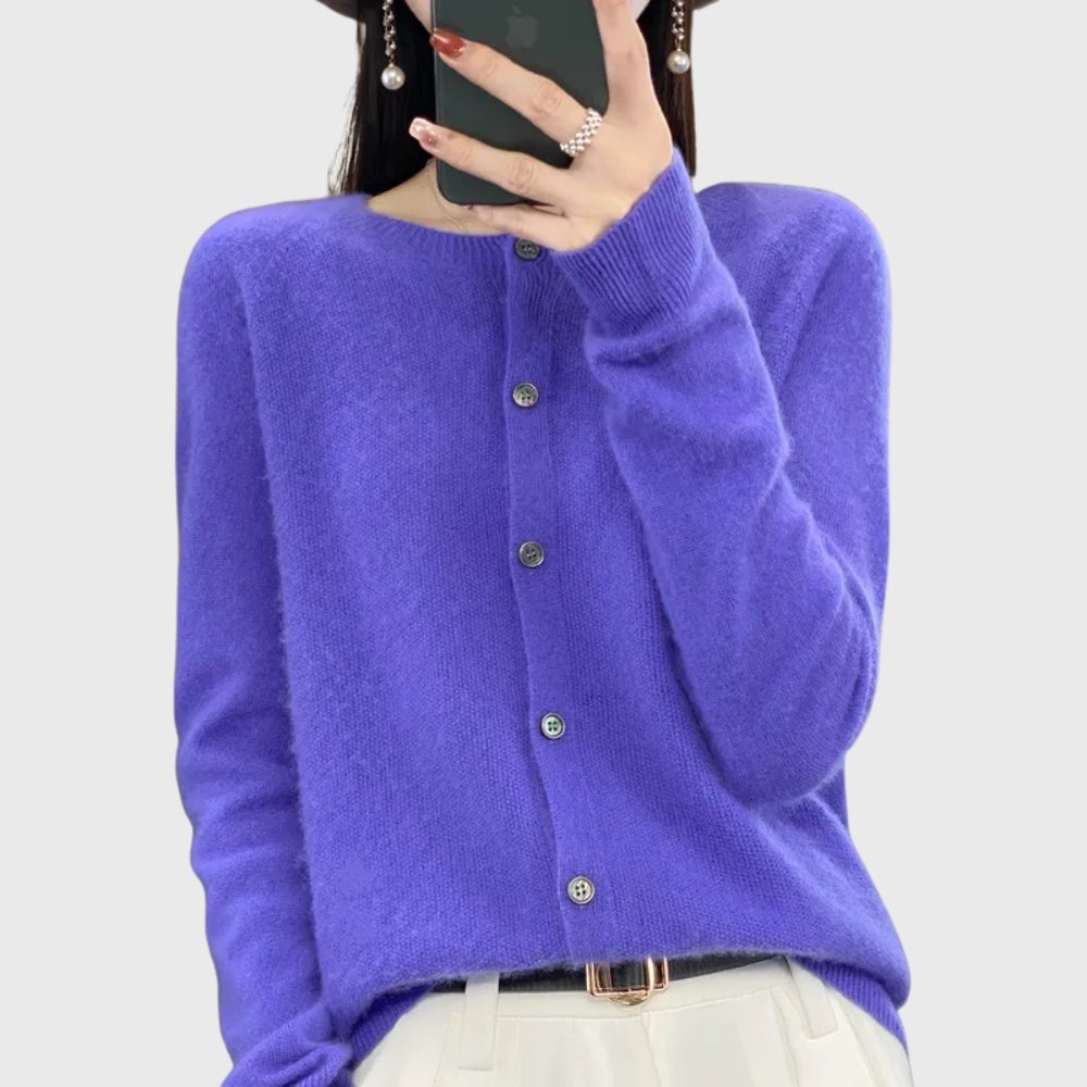 Charlotte | Damen Merino Cardigan Knopfleiste Rundhals