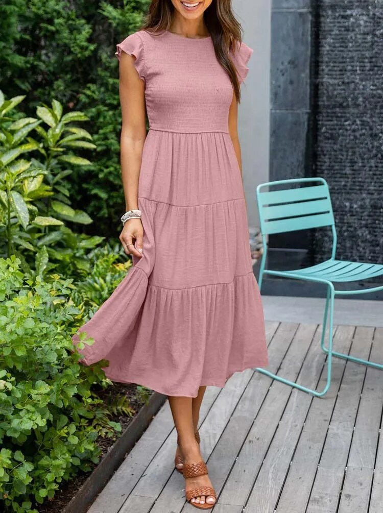 Marlene | Damen Midi-Kleid Stufenrock Bauchkontrolle