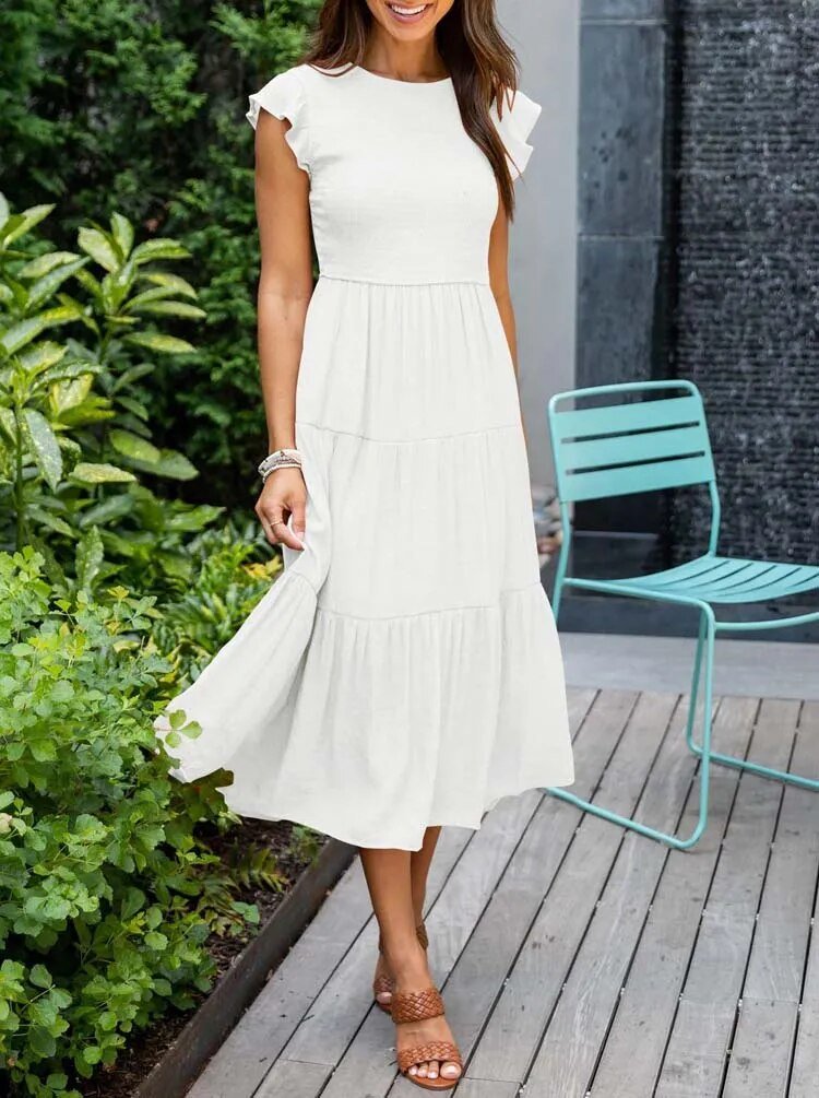 Marlene | Damen Midi-Kleid Stufenrock Bauchkontrolle