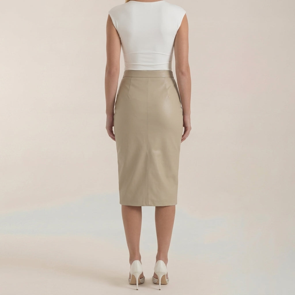 Damen Midi-Rock mit Raffung und vorderem Schlitz