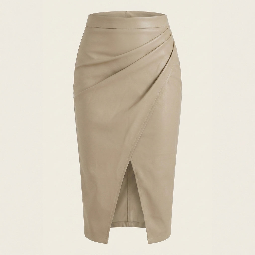 Damen Midi-Rock mit Raffung und vorderem Schlitz