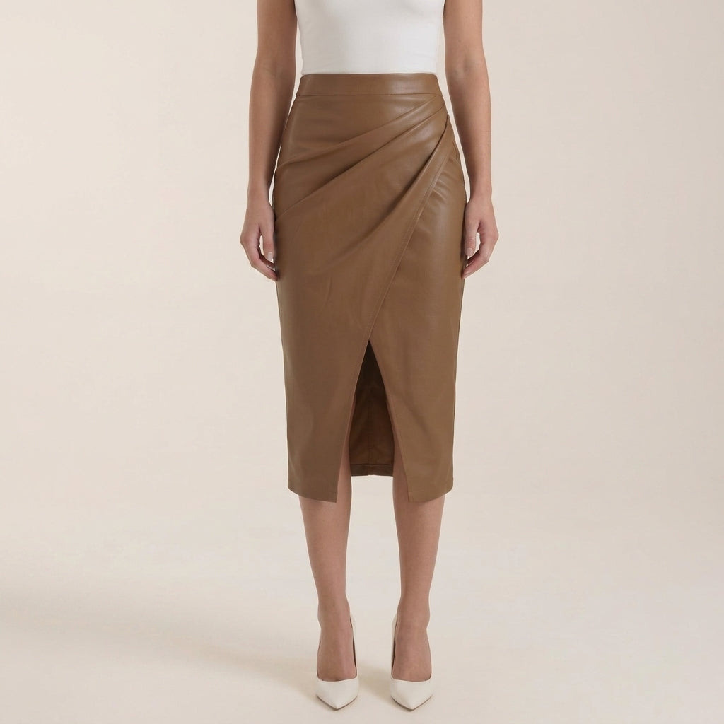 Damen Midi-Rock mit Raffung und vorderem Schlitz