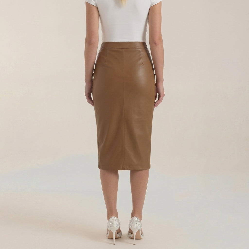 Damen Midi-Rock mit Raffung und vorderem Schlitz