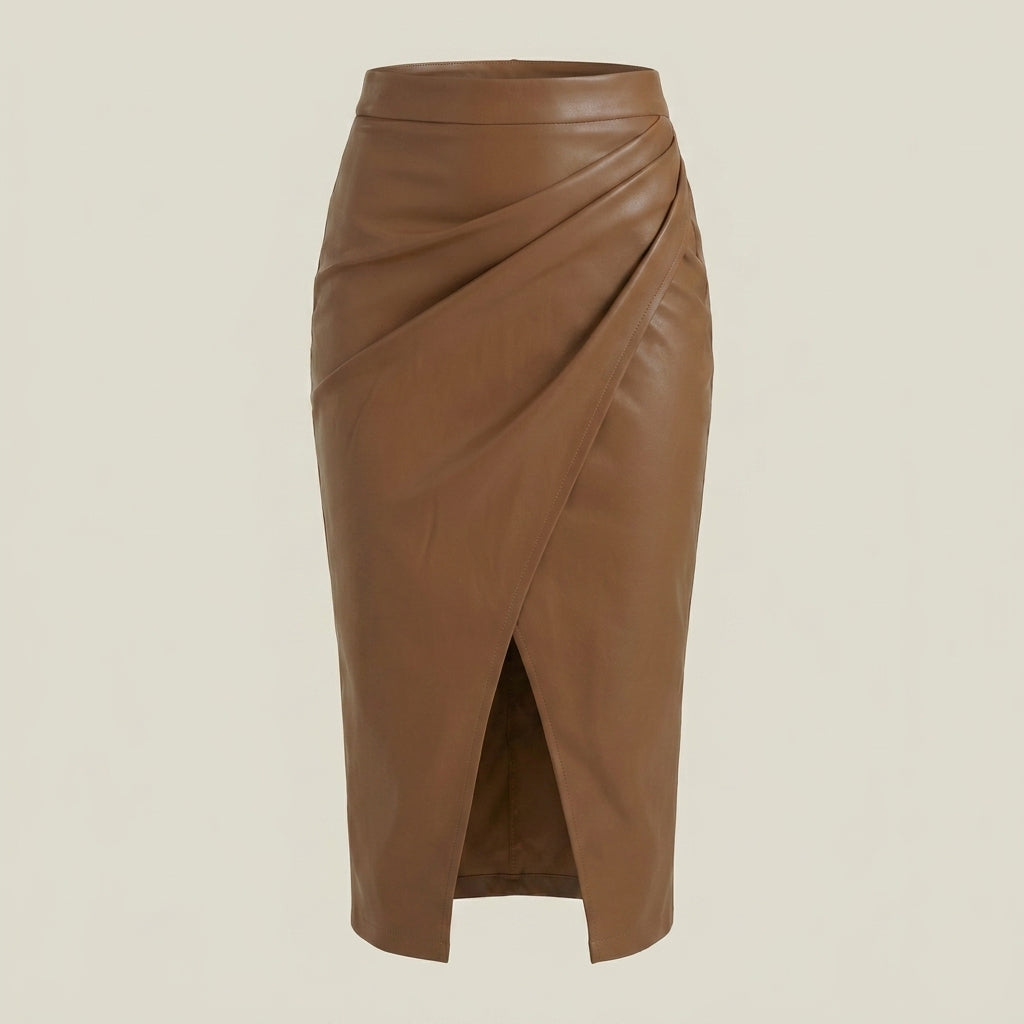 Damen Midi-Rock mit Raffung und vorderem Schlitz