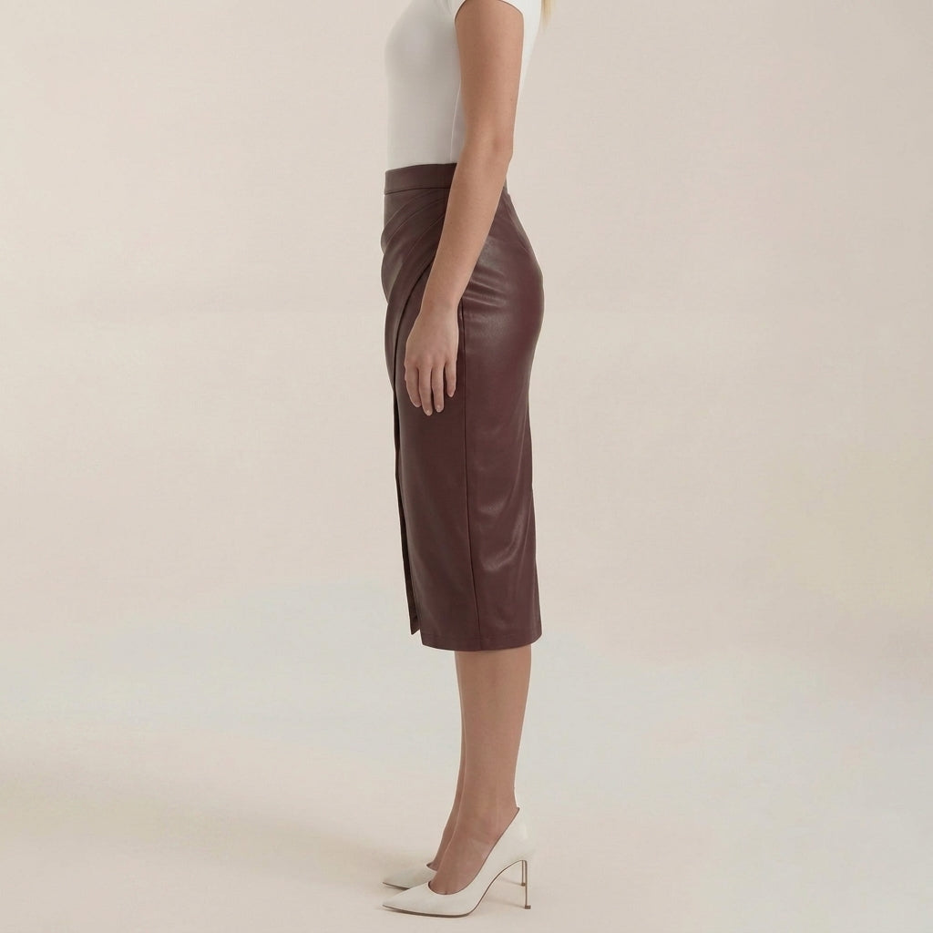 Damen Midi-Rock mit Raffung und vorderem Schlitz
