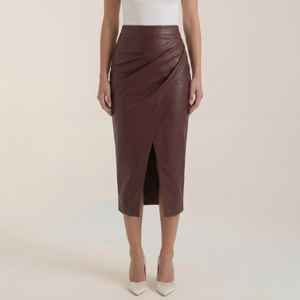 Damen Midi-Rock mit Raffung und vorderem Schlitz