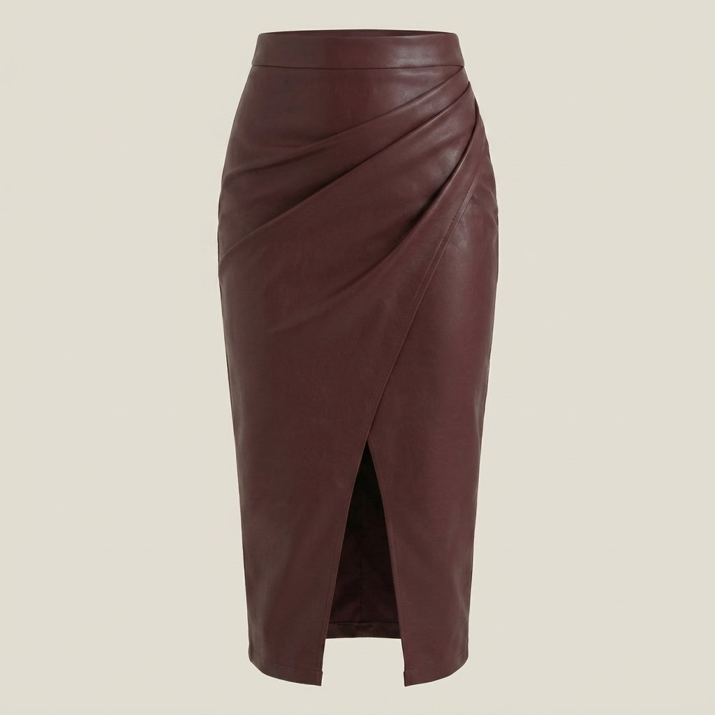 Damen Midi-Rock mit Raffung und vorderem Schlitz