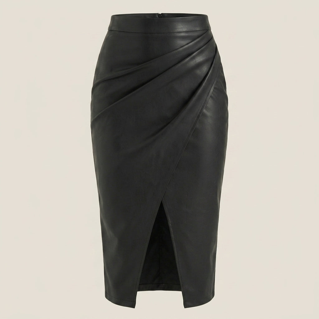 Damen Midi-Rock mit Raffung und vorderem Schlitz