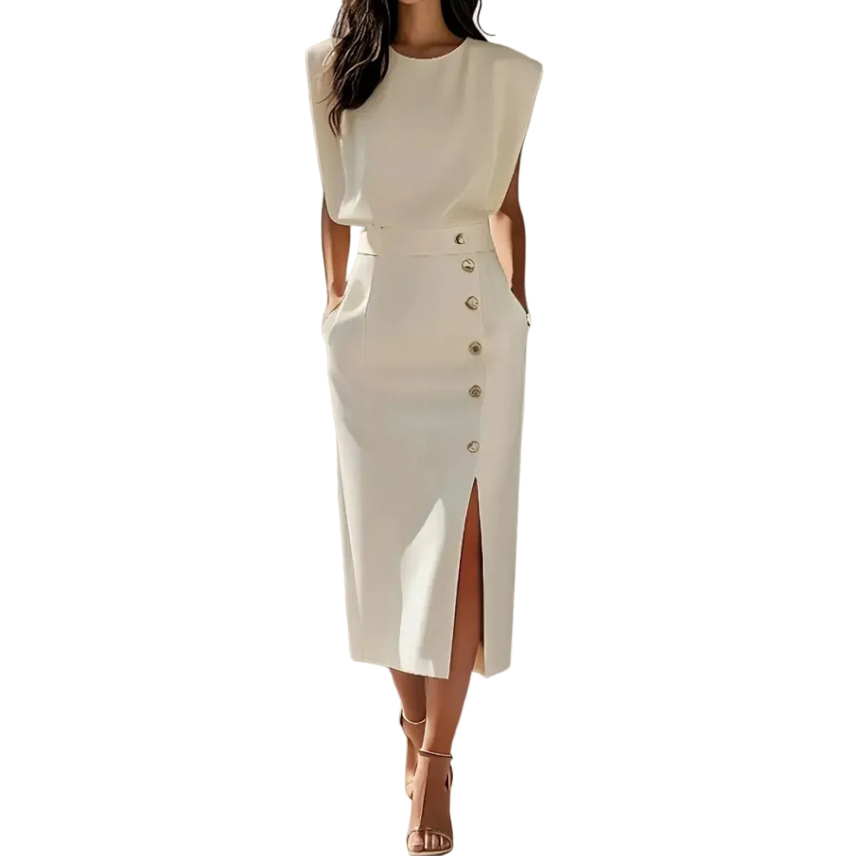 Damen Midikleid mit Knopfleiste und Frontschlitz