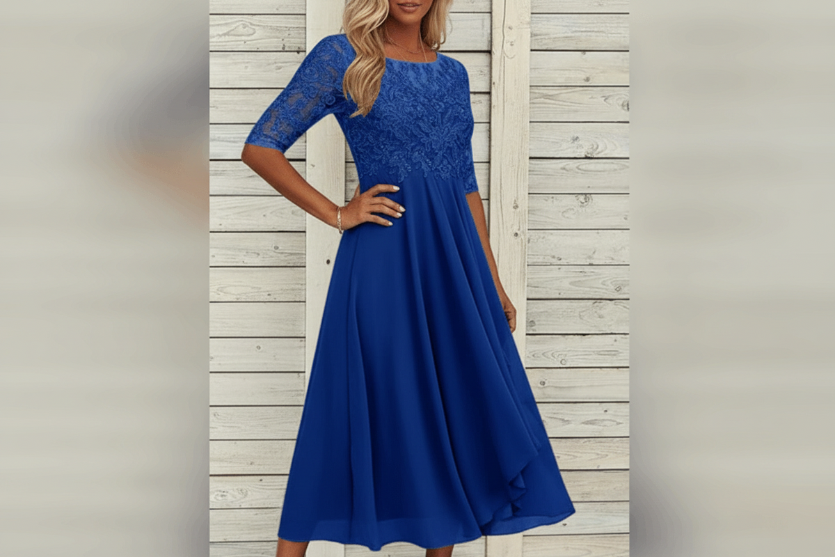 Damen MidiKleid mit Spitzenoberteil und ausgestelltem Rock