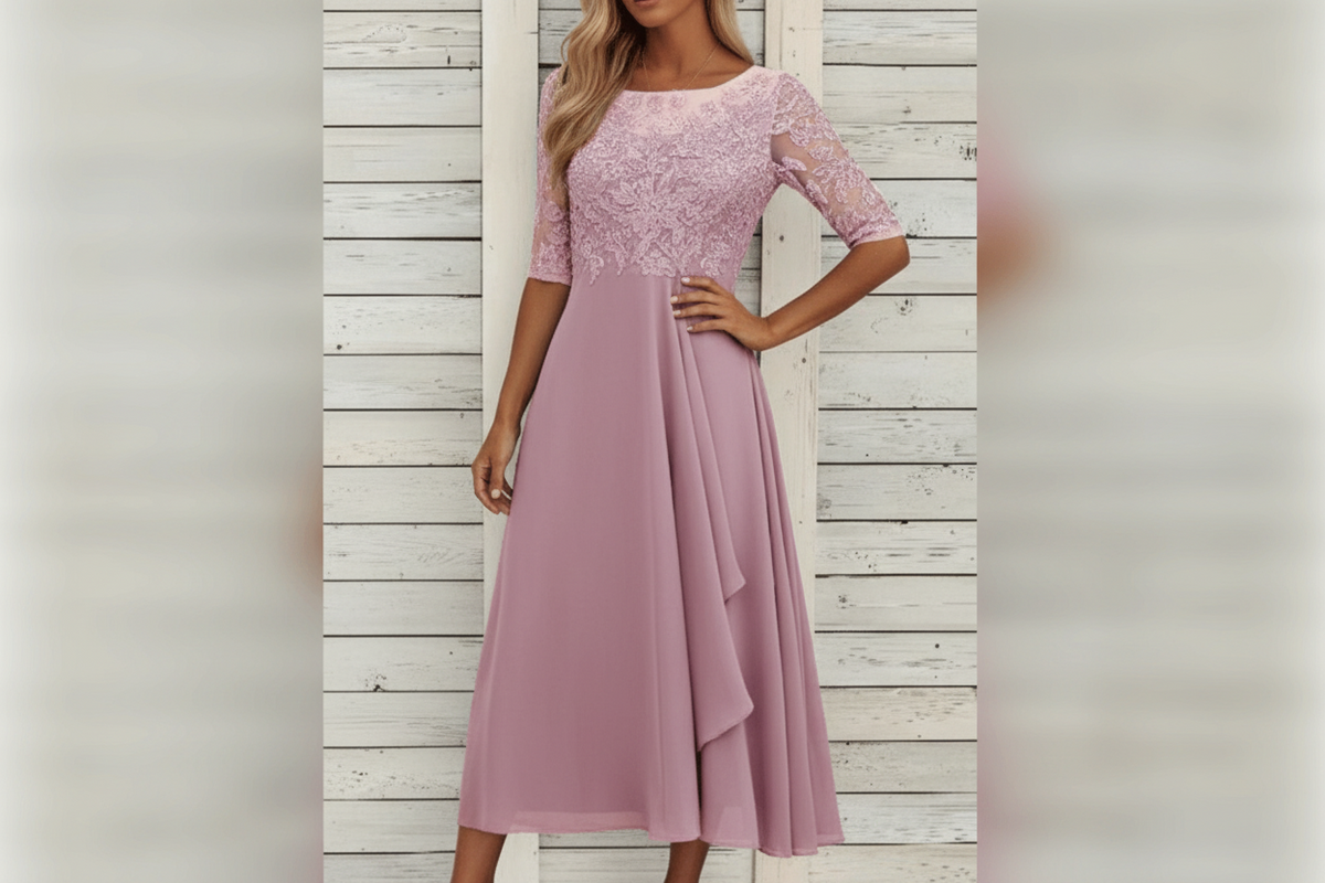 Damen MidiKleid mit Spitzenoberteil und ausgestelltem Rock