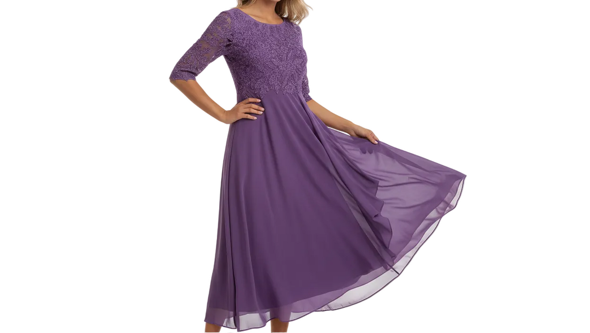 Damen MidiKleid mit Spitzenoberteil und ausgestelltem Rock