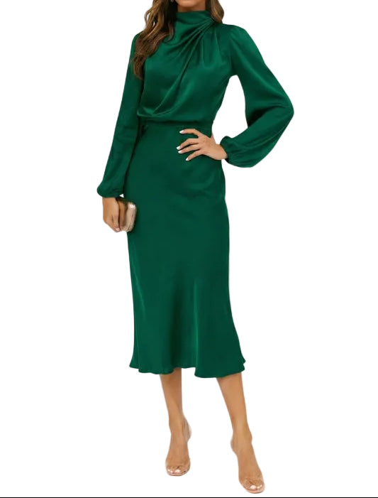 Damen Midikleid mit Stehkragen und langen Ärmeln