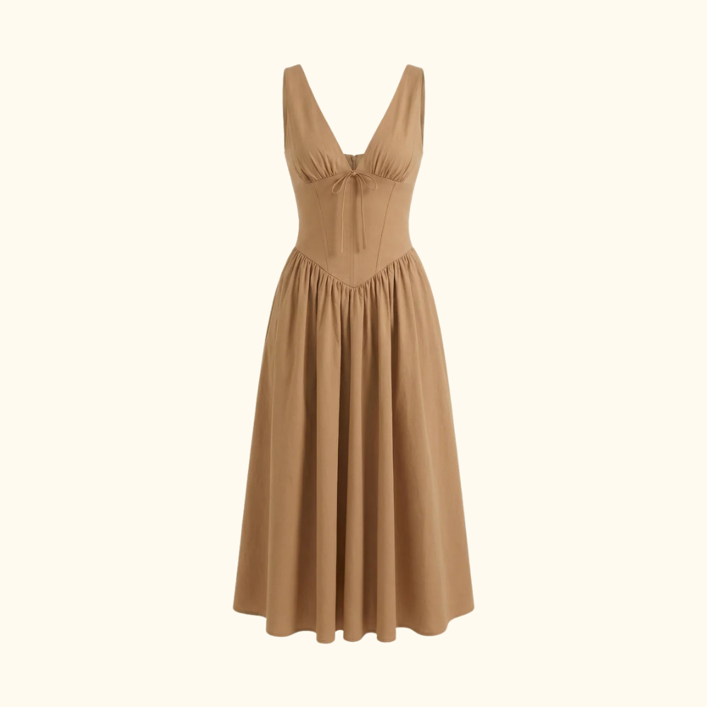 Damen Midikleid mit tiefem V-Ausschnitt und ärmellosem Oberteil