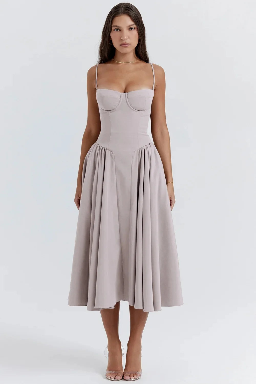 Damen Midikleid mit Trägern und strukturiertem Oberteil
