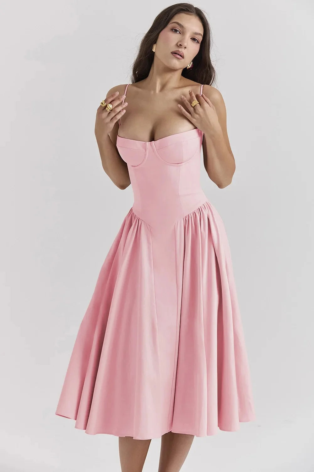 Damen Midikleid mit Trägern und strukturiertem Oberteil