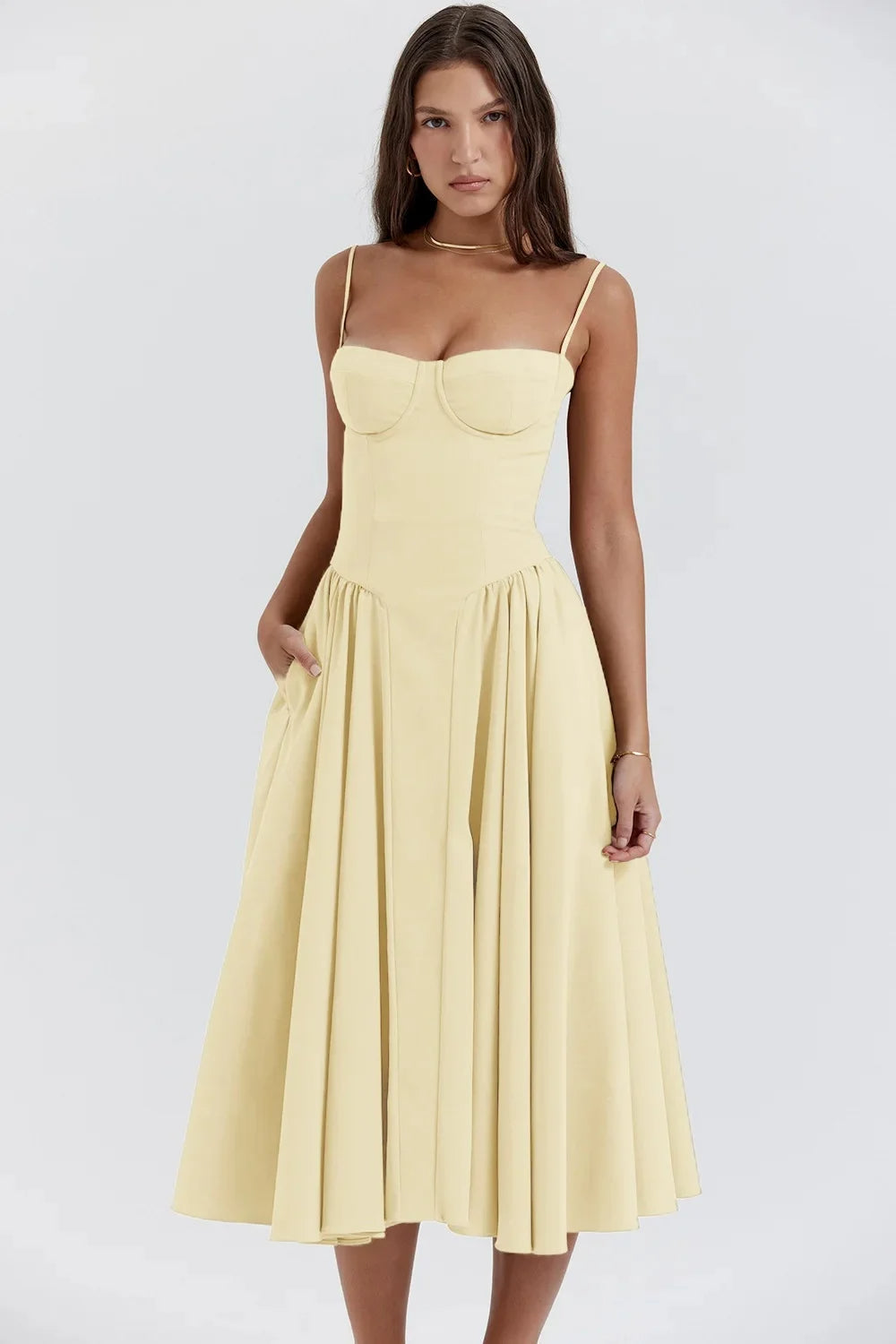 Damen Midikleid mit Trägern und strukturiertem Oberteil