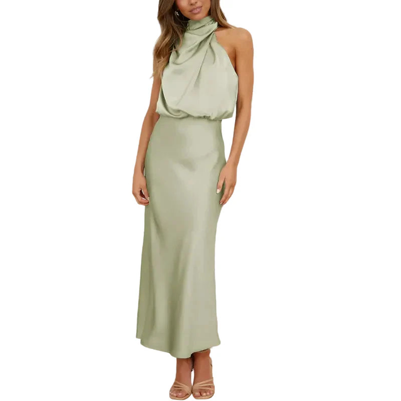 Damen Midikleid ohne Ärmel mit drapiertem Stehkragen