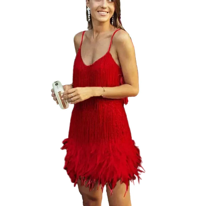 Damen Minikleid mit Fransen und Paillettenbesatz