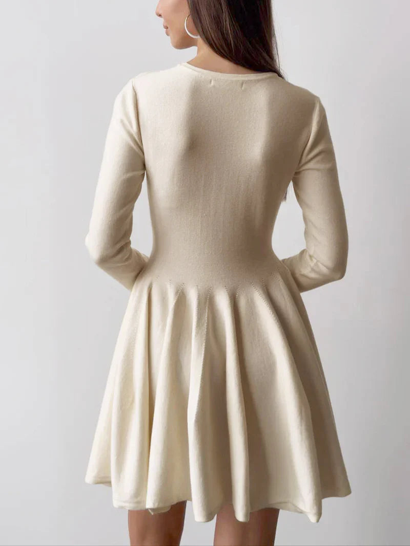 Damen Minikleid mit langen Ärmeln, Rundhalsausschnitt und ausgestelltem Rock