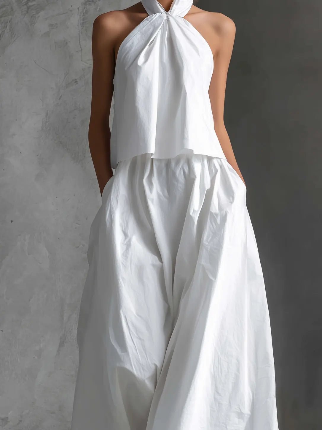 Hannah | Damen Neckholder Linen Top Rock Set Ärmellos