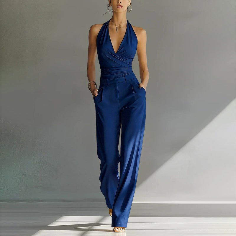 Elisabeth | Damen Neckholder Wide-Leg Chiffon Jumpsuit