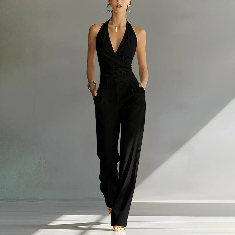 Elisabeth | Damen Neckholder Wide-Leg Chiffon Jumpsuit