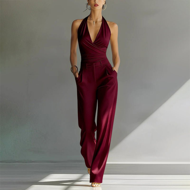 Elisabeth | Damen Neckholder Wide-Leg Chiffon Jumpsuit