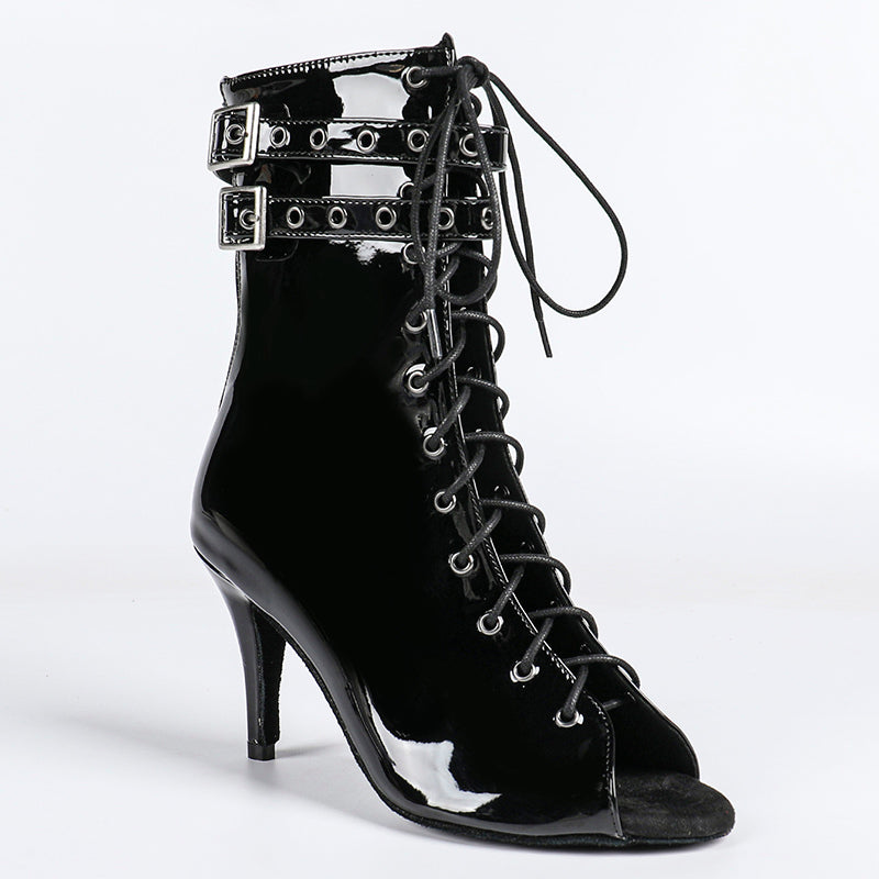 Damen Offene Ankle-Boots mit Schnürung, Riemen und Absatz