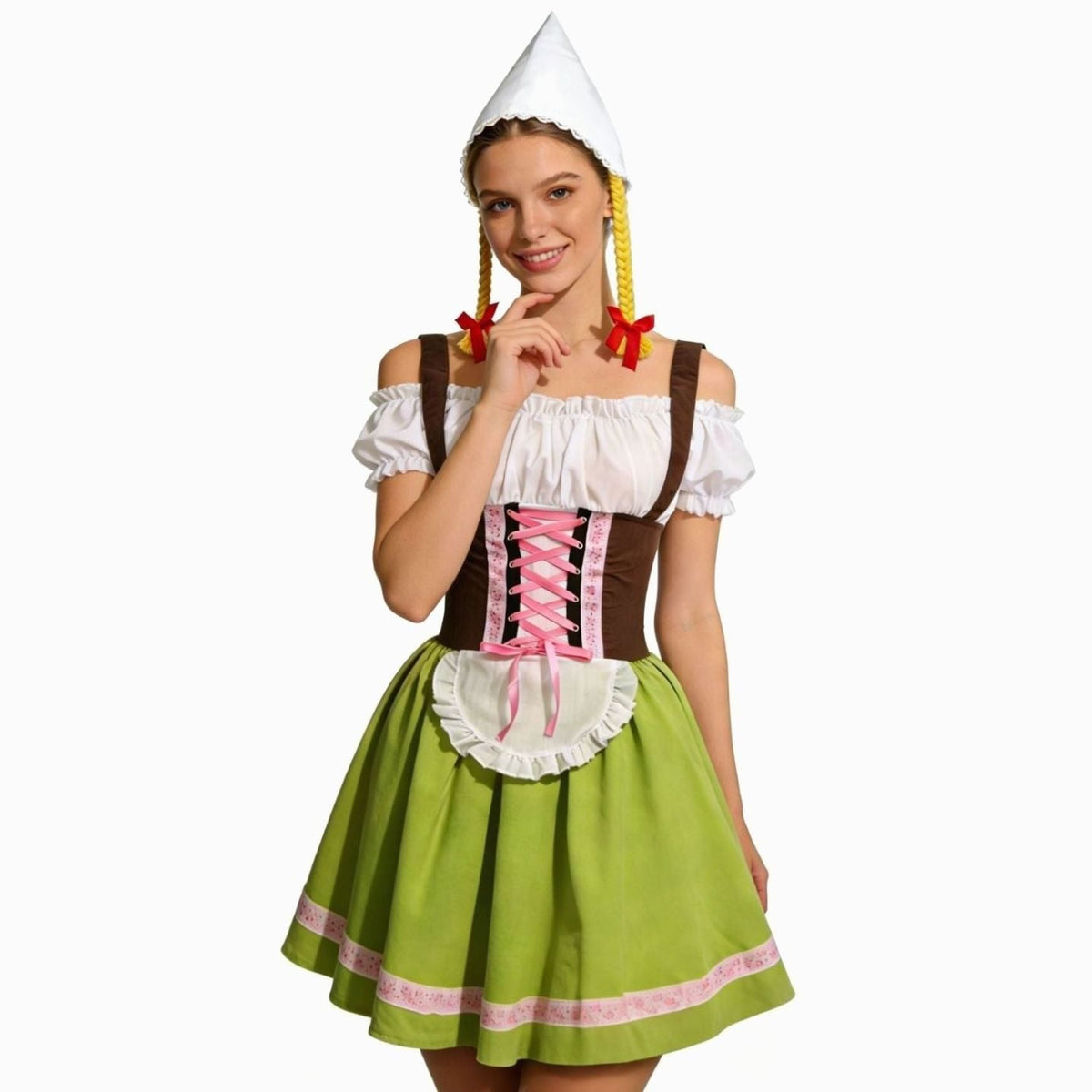 Mia | Damen Oktoberfest Dirndl Kleid Figurbetontes Trachtenkleid mit Schürze