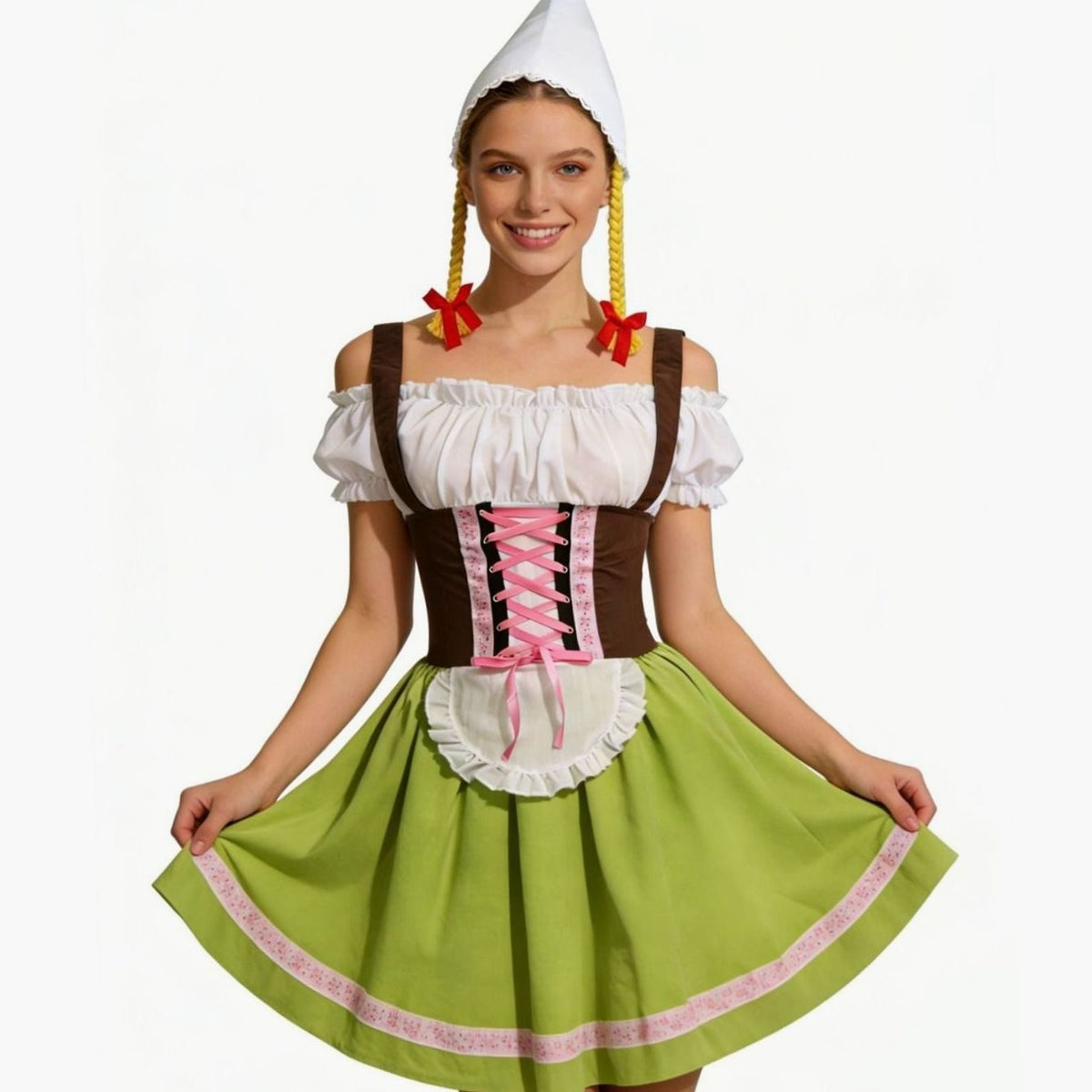 Mia | Damen Oktoberfest Dirndl Kleid Figurbetontes Trachtenkleid mit Schürze